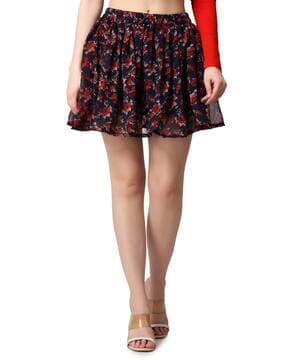 women floral print flared skirt