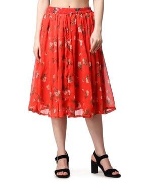 women floral print flared skirt