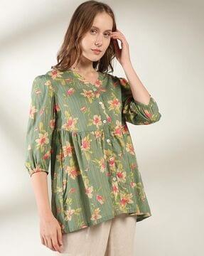 women floral print flared top