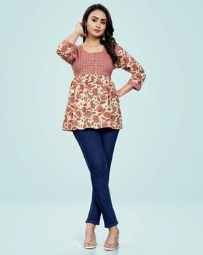 women floral print flared tunic