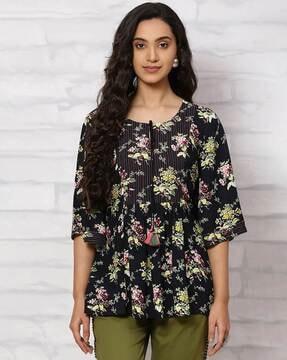 women floral print flared tunic