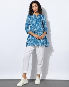 women floral print flared tunic