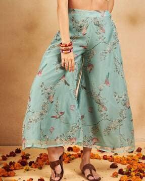 women floral print flat-front palazzos
