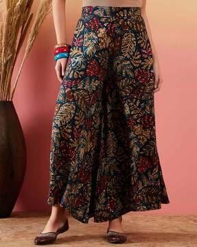 women floral print flat-front palazzos