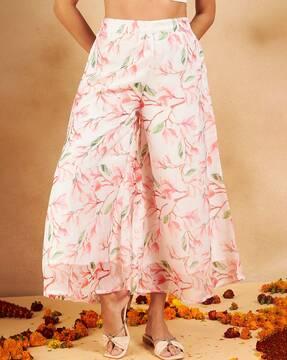 women floral print flat-front palazzos