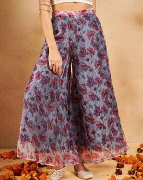 women floral print flat-front palazzos