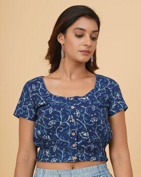 women floral print front open blouse