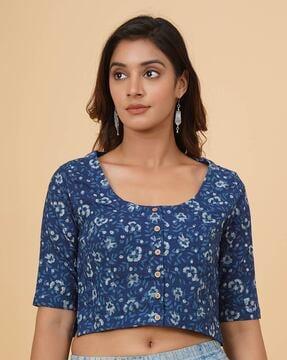 women floral print front open blouse