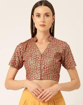 women floral print front open blouse