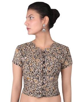women floral print front-open blouse