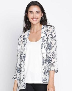 women floral print front open shrug