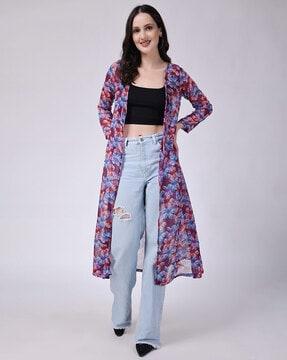 women floral print front-open shrug