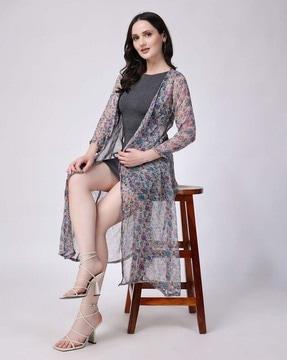 women floral print front-open shrug