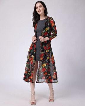 women floral print front-open shrug