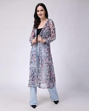 women floral print front-open shrug