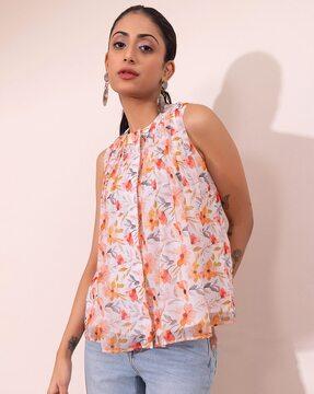 women floral print gathered relaxed fit blouse