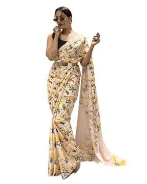 women floral print georgette pre-stitched saree