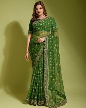 women floral print georgette saree with patch border