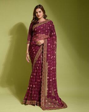 women floral print georgette saree with patch border