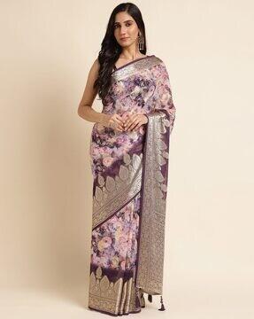 women floral print georgette saree with tassels