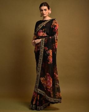 women floral print georgette saree