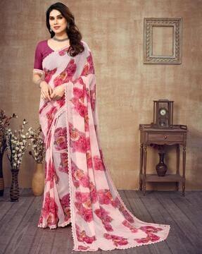 women floral print georgette saree