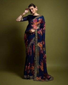 women floral print georgette saree