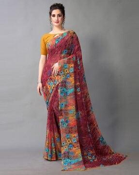 women floral print georgette saree