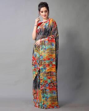 women floral print georgette saree