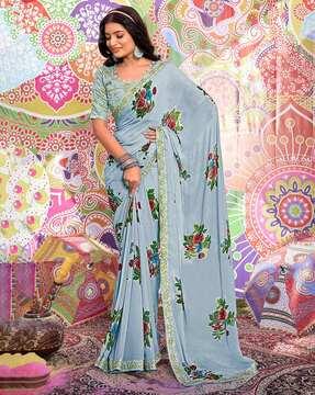 women floral print georgette saree