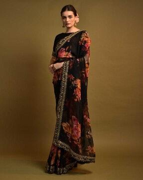 women floral print georgette saree