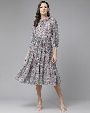 women floral print georgette tiered dress