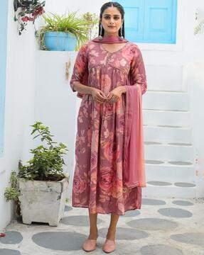 women floral print gown dress with dupatta