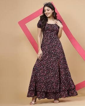 women floral print gown dress