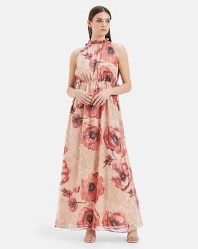 women floral print gown dress