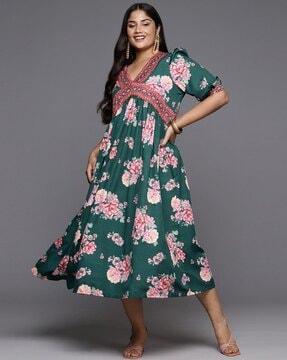 women floral print gown dress