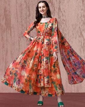 women floral print gown with dupatta