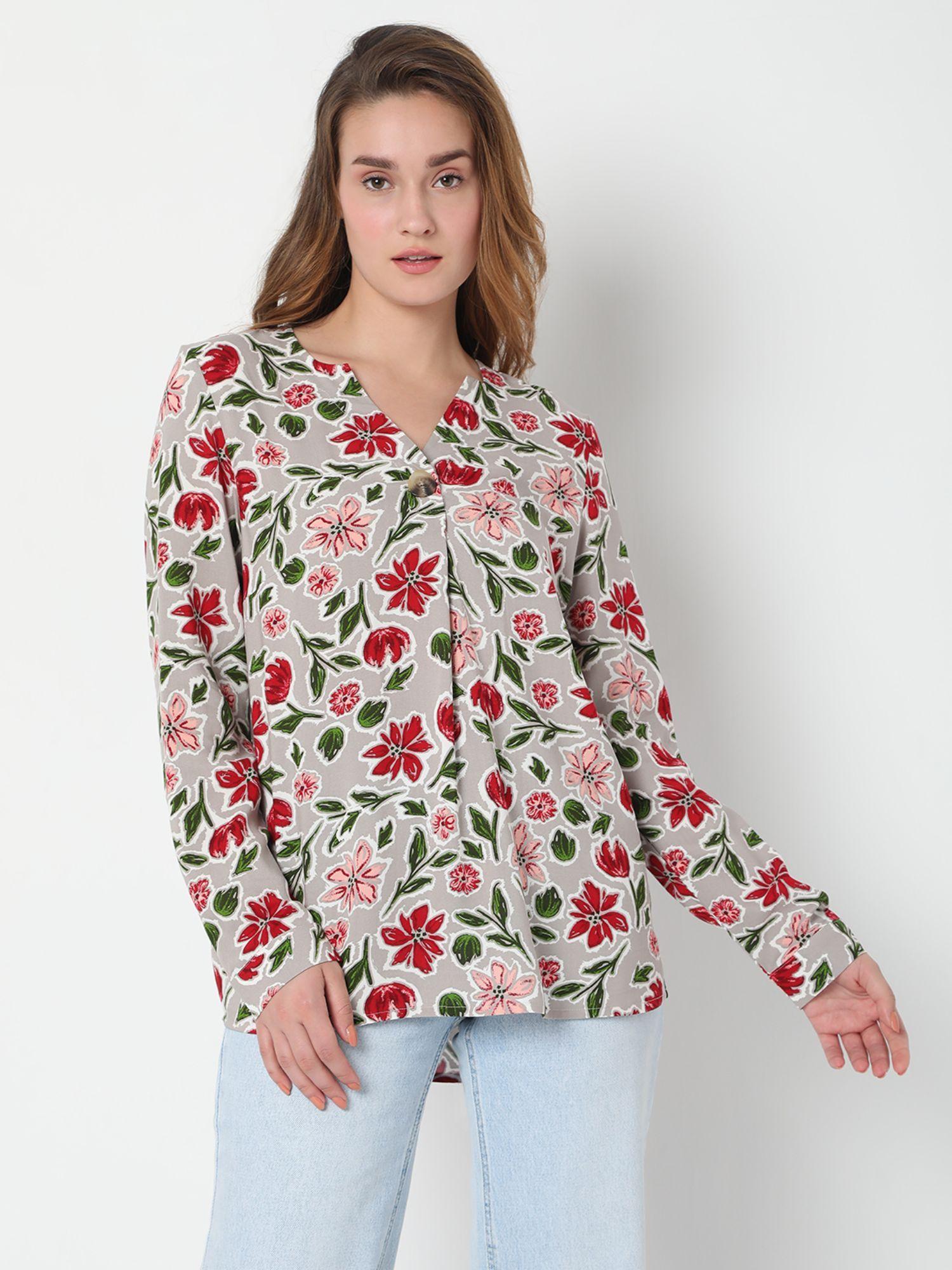 women floral print grey top