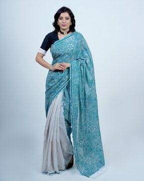 women floral print half-and-half saree
