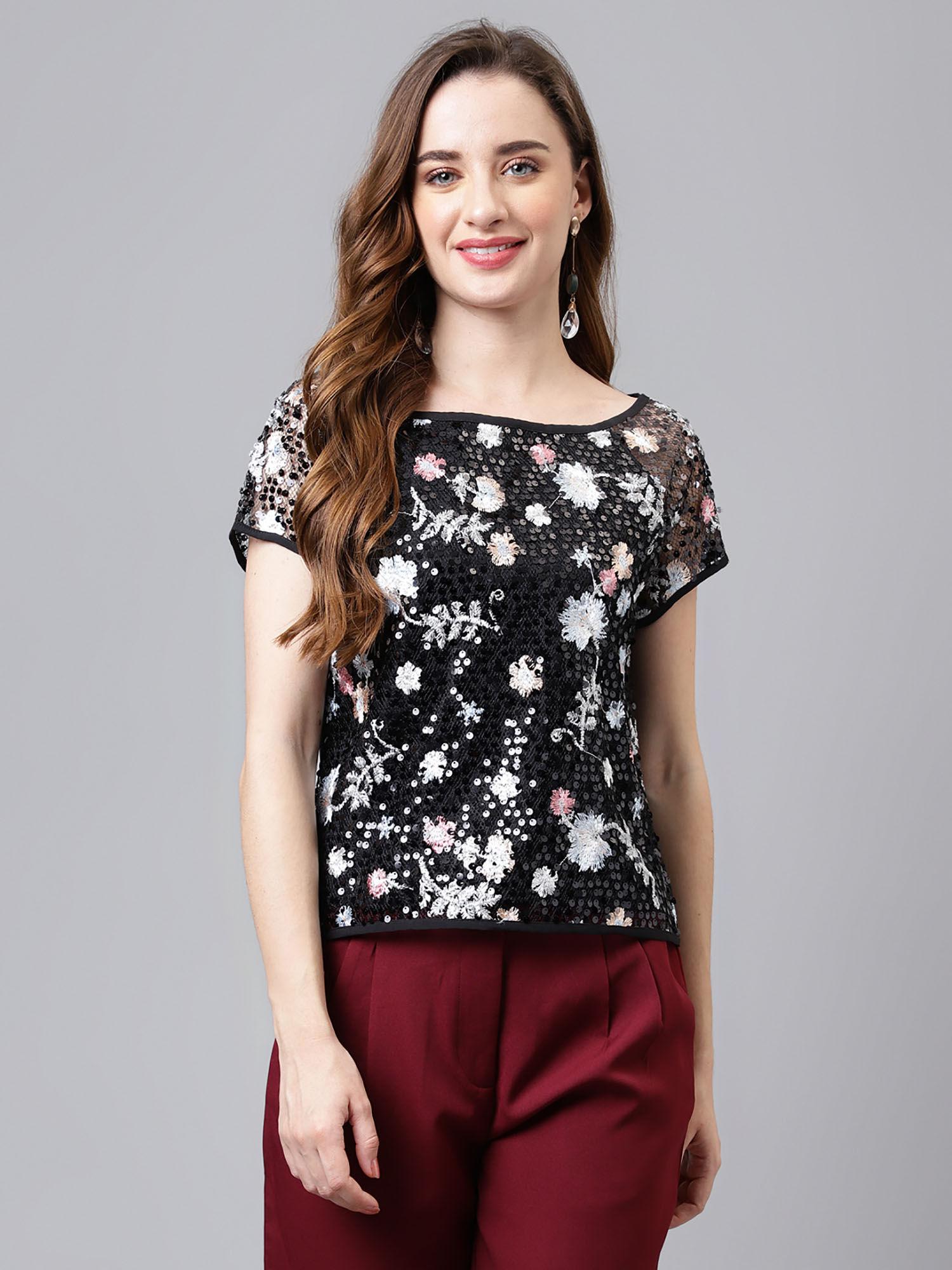 women floral print half sleeve casual top