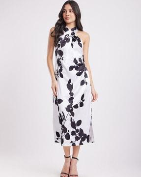 women floral print halter-neck a-line dress