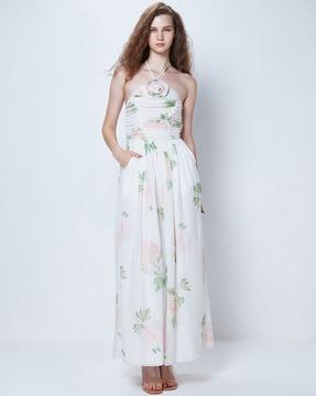 women floral print halter-neck maxi dress