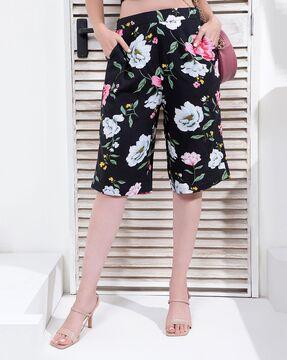 women floral print high-rise shorts