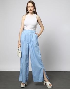 women floral print high-rise wide-leg pants