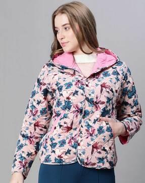 women floral print hoodie with insert pocket