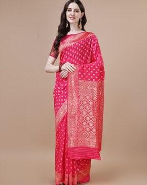 women floral print jacquard silk banarasi saree