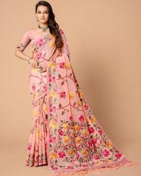 women floral print jamdani saree