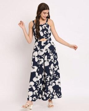 women floral print jumpsuit with cutout