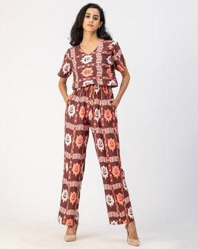 women floral print jumpsuit with insert pockets