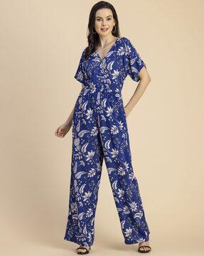 women floral print jumpsuit with insert pockets